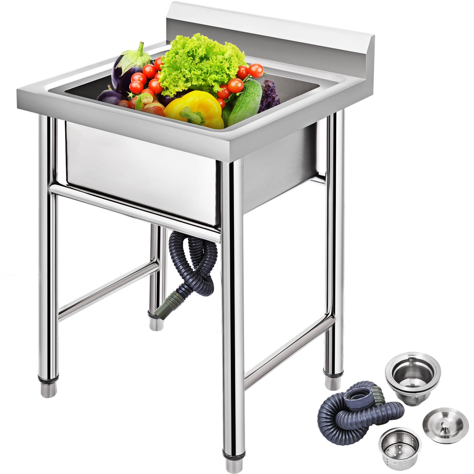 V952-60X60X80DCBXGSC01V0-202508011753-00 VEVOR Handmade Sink Non-magnetic Stainless Steel Kitchen Sink Hand Made 1 Compartment 44.4 x 41.9 x 25.4 cm Capacity Huge Tub Sink for Farmhouse Cafe Shop Hospital - Image 1