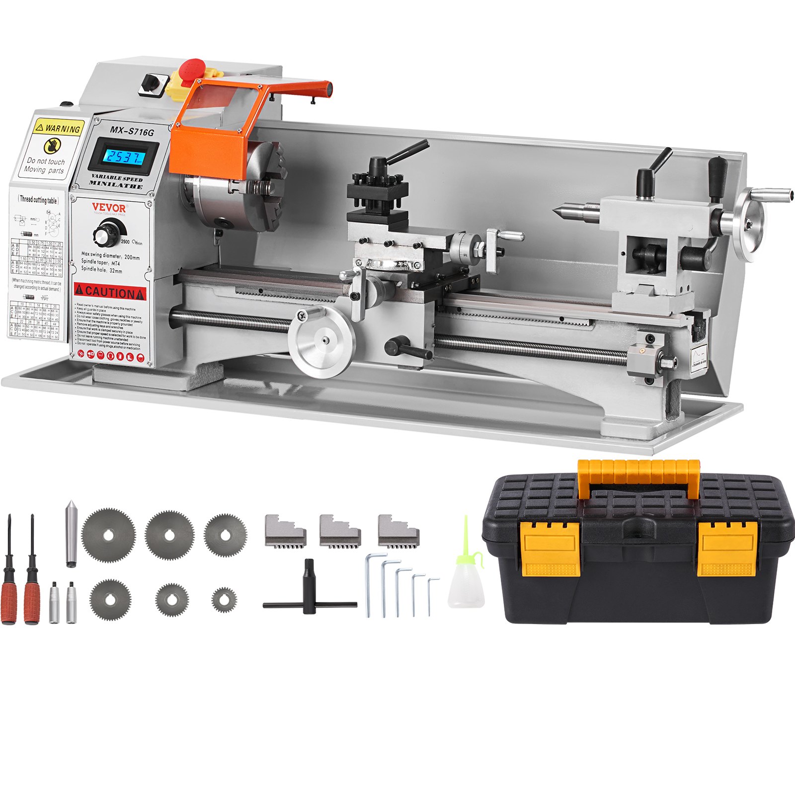 V952-BZDMNJSCCSFWSEYI0V3-202508011335-00 VEVOR Mini Metal Lathe Machine, 180 x 400 mm, 800W Precision Benchtop Power Metal Lathe, 150-2500 RPM Continuously Variable Speed, with 3-jaw Metal Chuck Tool Box for Processing Precision Parts - Image 1