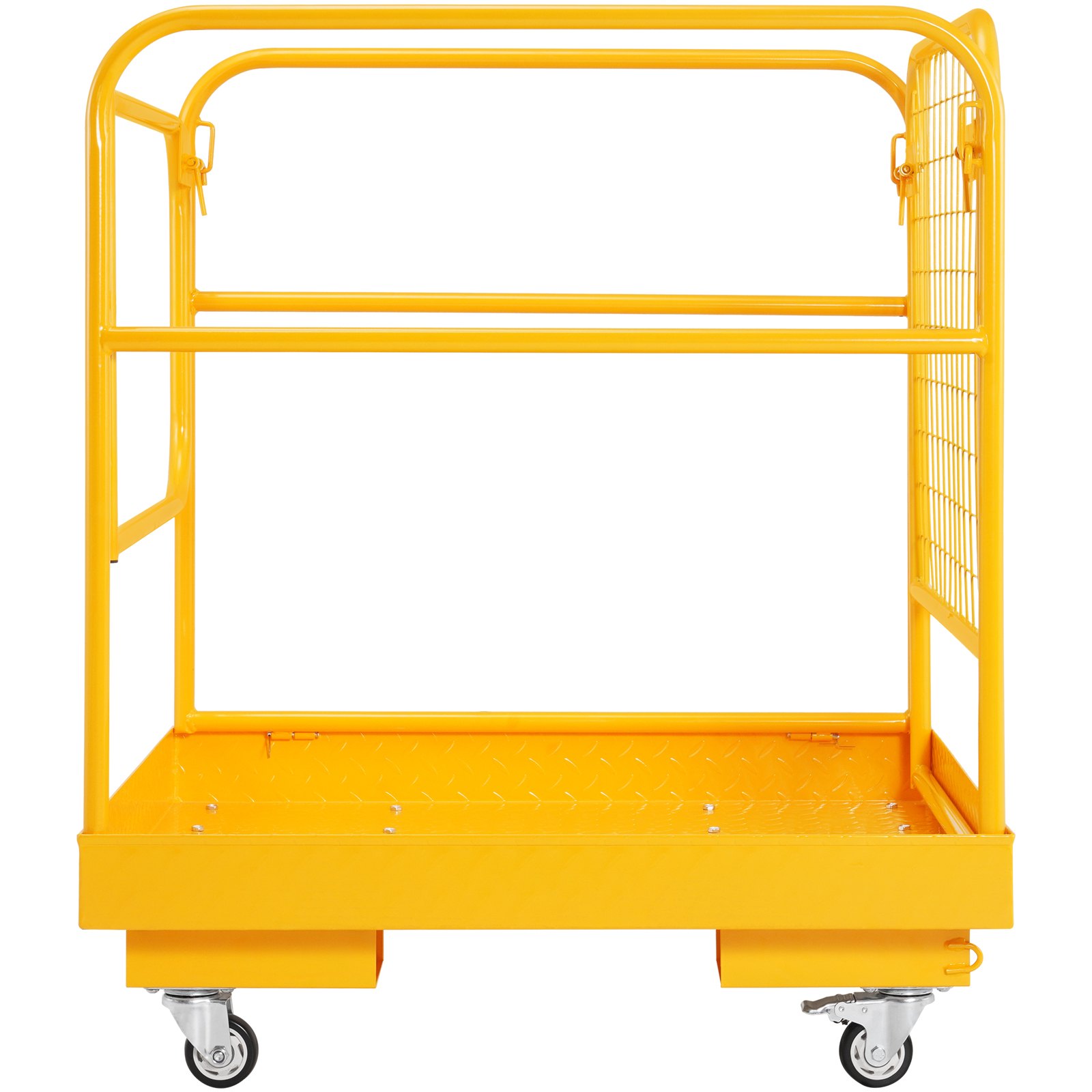 V952-CCGZPTCWMS112KVAFV0-202508011511-00 VEVOR Forklift Safety Cage, 544 kg Load Capacity, 92 x 92 cm Folding Forklift Work Platform with Lockable Swivel Wheels, Drain Hole, and Device Chain, Holds 1 to 2 Adults, Perfect for Aerial Work - Image 1