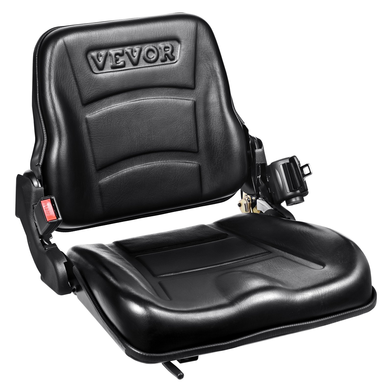 V952-CCZYCGKAQD00099Y0V0-202508011837-00 VEVOR Universal Forklift Seat, Fold Down Tractor Seat with Adjustable Angle Back, Micro Switch and Retractable Seatbelt, 16-34 cm Slot Forklift Seat for Tractor Loader Excavator - Image 1