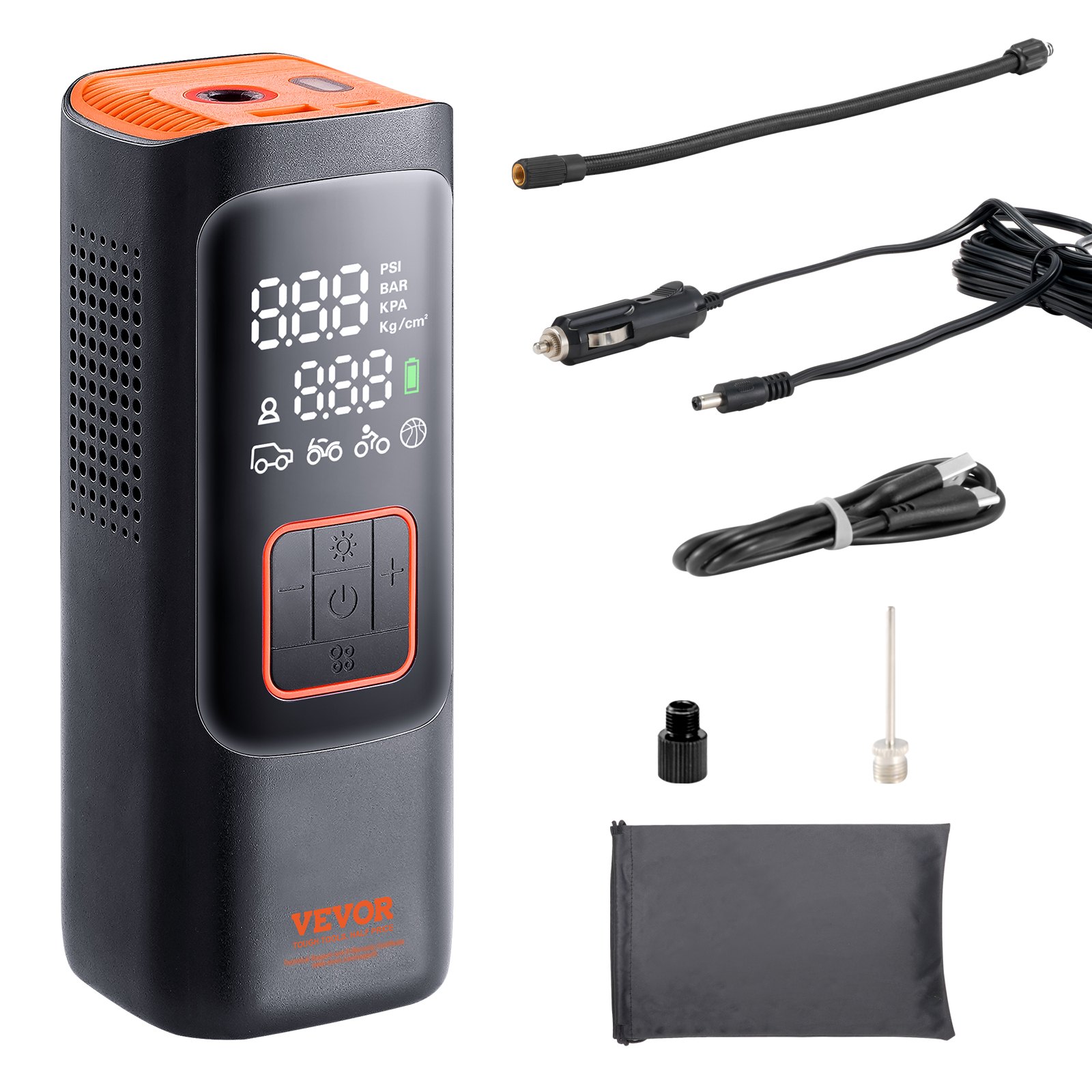 VEVOR Tire Inflator Portable Air Compressor, 7800mAh 3.7V Battery Electric Air Pump, 2X Faster 160PSI Cordless Smart Air Pump with LCD Pressure Gauge, LED Light for Cars, E-Bikes, Motorcycles, Balls