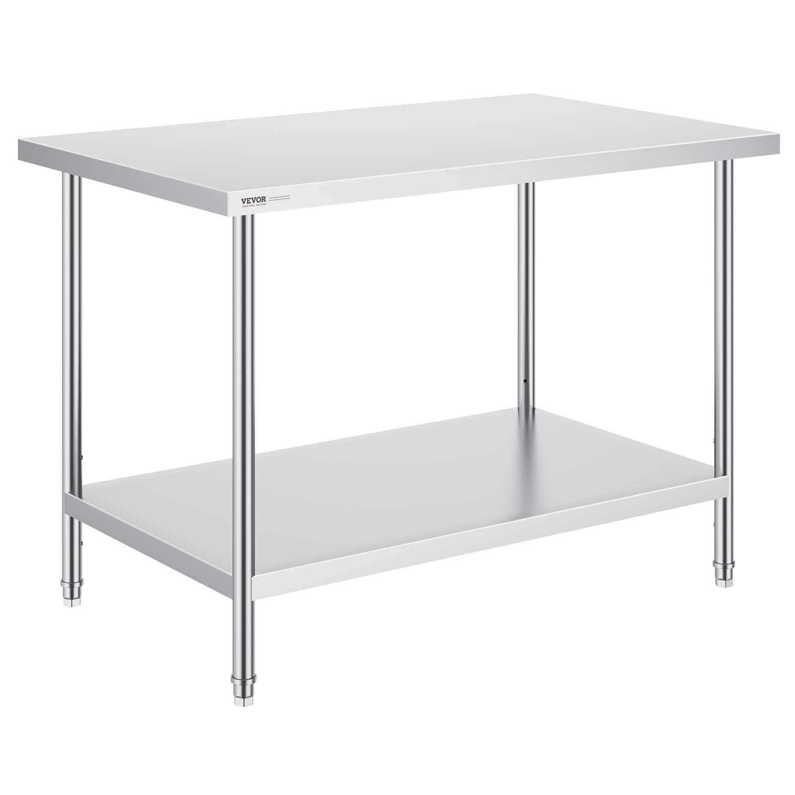 V952-CFBXGGZTLCWJMJYVIV0-202508011240-00 VEVOR Stainless Steel Prep Table, 30 x 48 x 34 Inch, Heavy Duty Metal Worktable with 3 Adjustable Height Levels, Commercial Workstation for Kitchen Garage Restaurant Backyard - Image 1