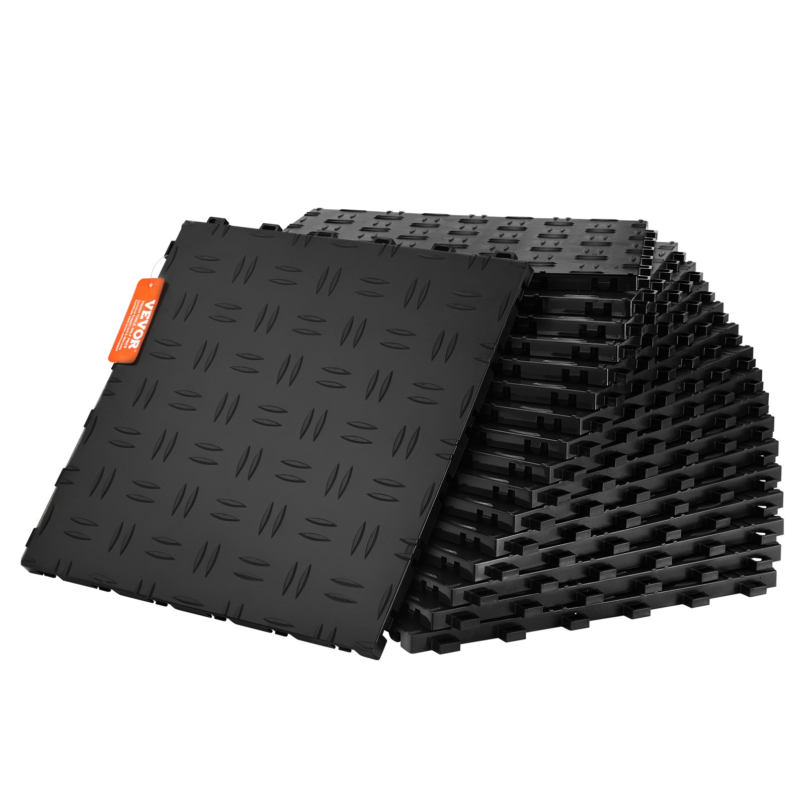 V952-CKDDHSJ501212XQF0V0-202508011338-00 VEVOR Garage Tiles Interlocking, 12 x 12 x 0.53 inch 50 Pack Garage Floor Covering Tiles, Non-Slip Double-Sided Texture Garage Flooring Tiles, for Garages, Basements, Repair Shops, Black - Image 1