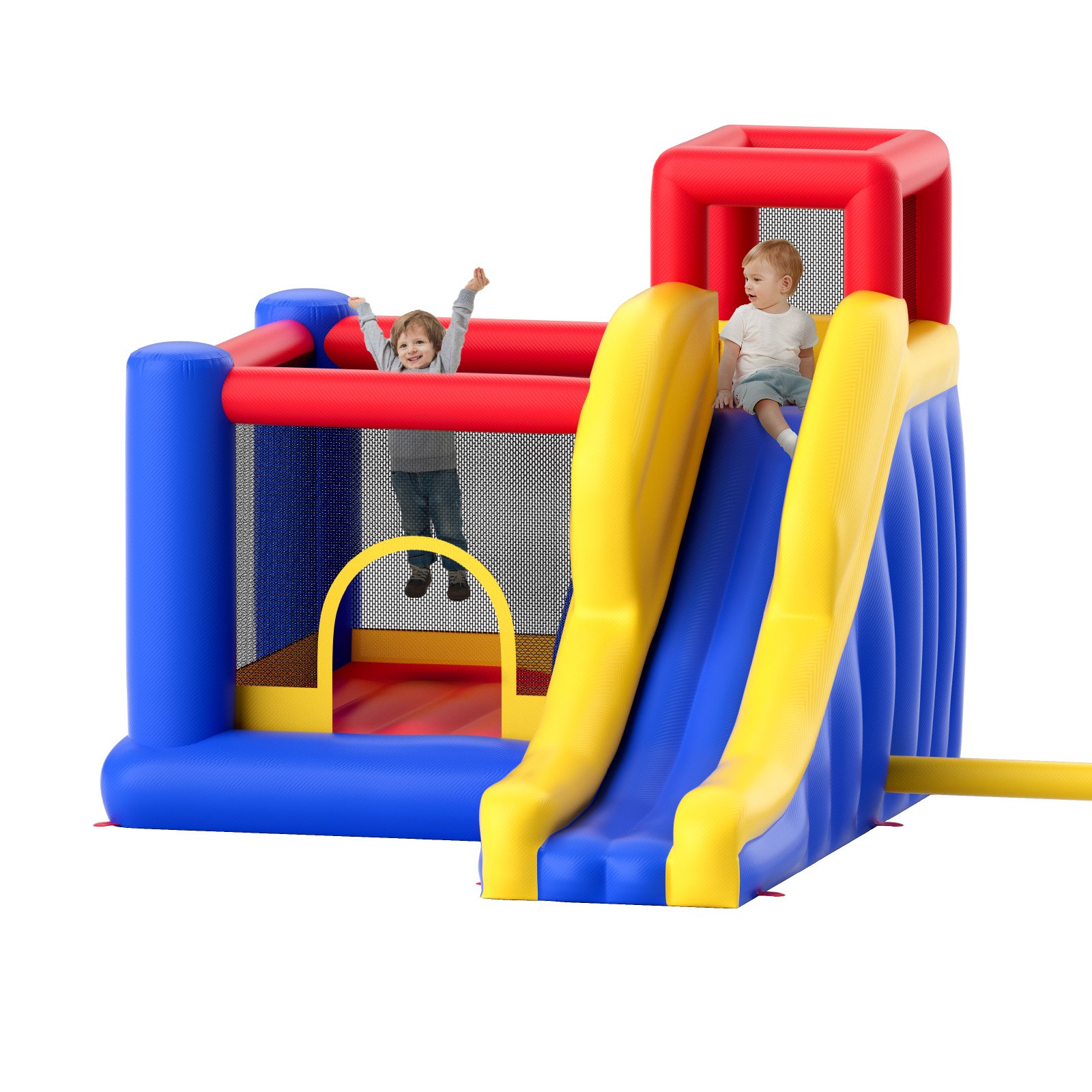 V952-CQCBBHYC910PO49AIV3-202507141520-00 VEVOR Inflatable Bounce House, Outdoor High Quality Playhouse Trampoline, Jumping Bouncer with Blower, Slide, and Storage Bag, Family Backyard Bouncy Castle, for Kid Ages 3_8 Years, 3.4x2.6x2.3m - Image 1
