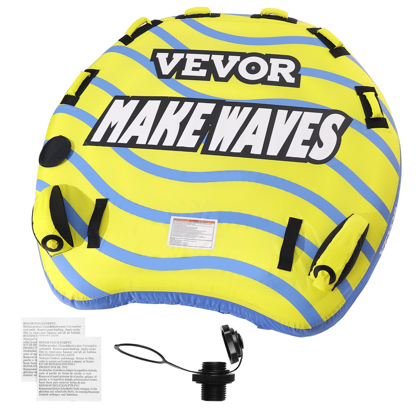 V952-CQTLPDDX3R009ZIE2V0-202507141230-00 VEVOR Towable Tube for Boating, 1-3 Riders Inflatable Towable Tube with Bumper Fins, 510 lbs Water Sport Towable Tubes for Boats to Pull, Full Nylon Cover, EVA Grab Handles and Speed Safety Valve - Image 1