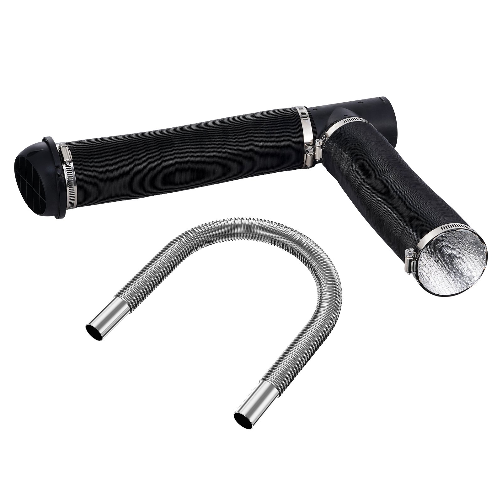 V952-CYJRQPJ5KW8K2FCIDV0-202507141323-00 VEVOR Diesel Heater Pipe Ducting Set, 3" Extendable Air Duct Hose, 1" Stainless Steel Exhaust Pipe, 2 Air Vents, Tee Air Outlet Connector and Hose Clamps, for 2KW/5KW/8KW Diesel Parking Heaters - Image 1