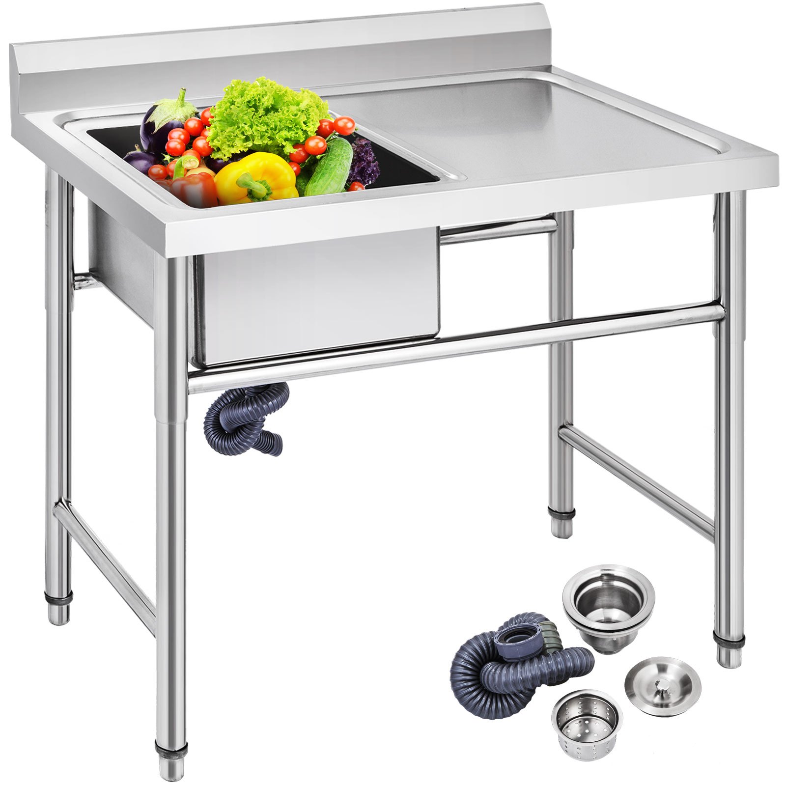 V952-DCBXGSCDYPT000001V0-202507141730-00 VEVOR Handmade Sink Non-magnetic Stainless Steel Kitchen Sink Hand Made 1 Compartment 40.6 x 39.4 x 25.4 cm Capacity Huge Tub Sink with Right Hand Platform for Farmhouse Cafe Shop Hospital - Image 1