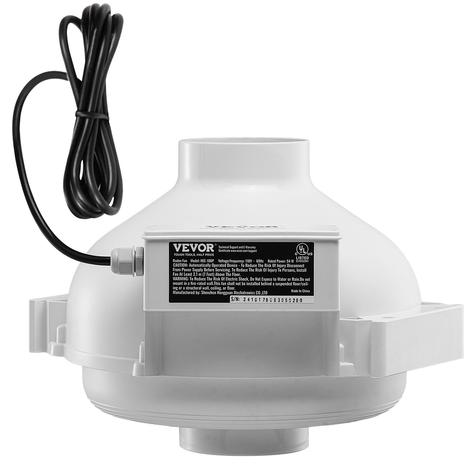 V952-DFSTJ4INCH26M7KEAV3-202507141316-00 VEVOR 4" to 4.5" Radon Mitigation Fan System Kit Quiet 260 CFM Inline Duct Fan - Image 1