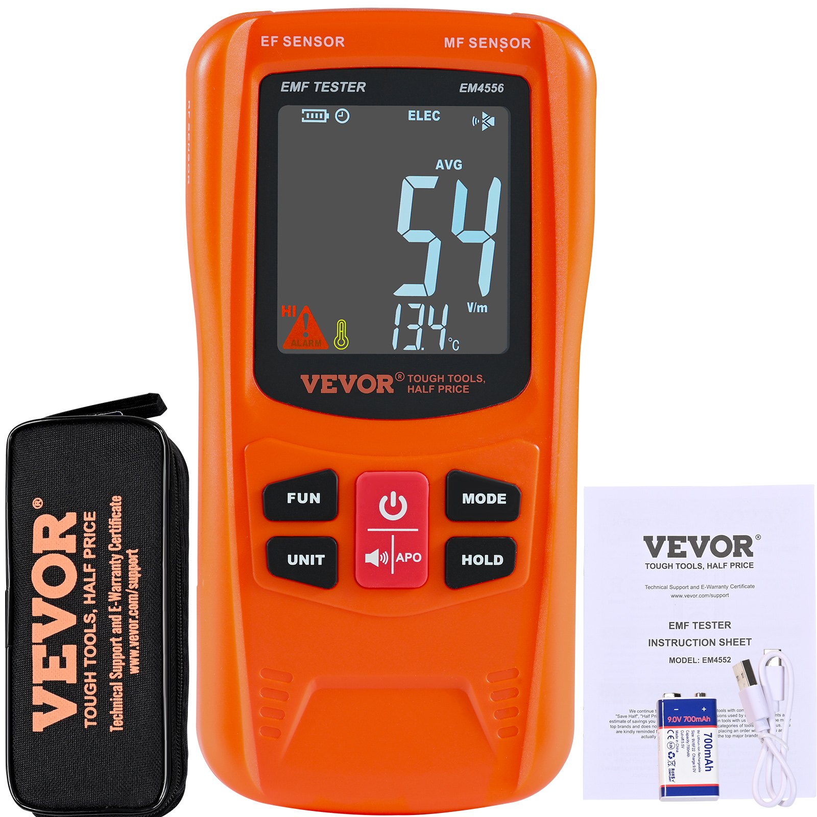 V952-DGNEMFJSHYYJH5E2WV9-202507141348-00 VEVOR 3-in-1 EMF Meter, 5Hz-6GHz, Handheld Rechargeable Electromagnetic Field Radiation Detector, Digital LCD EMF Tester for EF MF RF Home Inspections Outdoor Ghost Hunting 5G Cell Tower Temperature - Image 1
