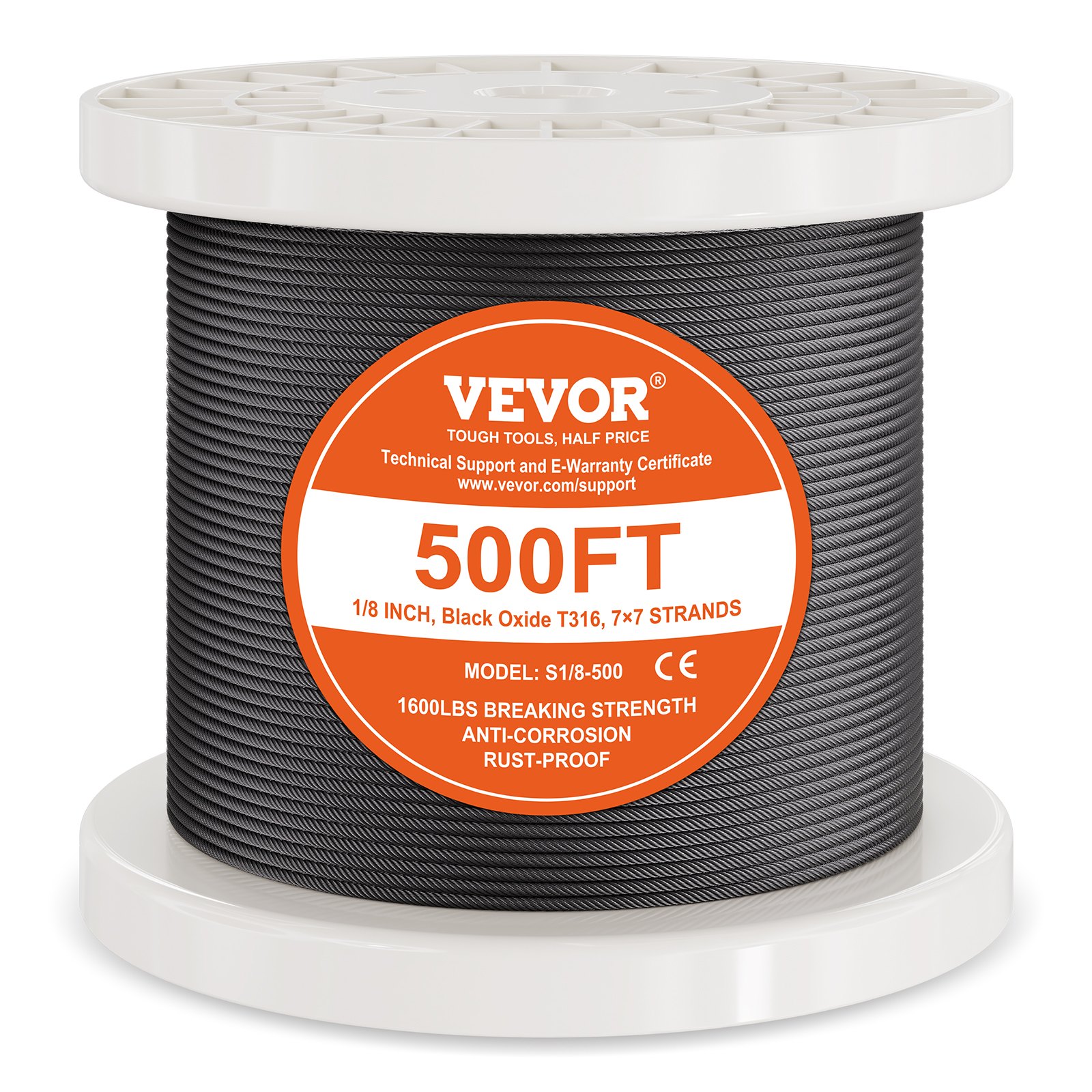 V952-FHGSSFH31618GCIQIV0-202507141437-00 VEVOR T316 Stainless Steel Cable 3.18mm 7x7 Steel Wire Rope 152.4m Cable Railing - Image 1