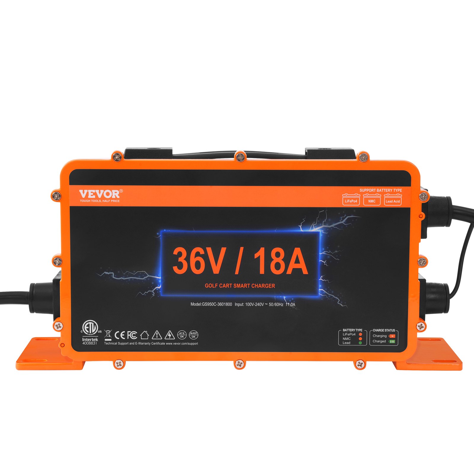 V952-GEFQCDCCDQBJ8TMUXV3-202507141254-00 VEVOR Golf Cart Battery Charger, 18 AMP, Smart Club Car Charger with Crowfoot Plug, Compatible with Lead-Acid AGM/GEL/EFB MF NMC LiFePO4 Batteries for Club Car EZGO Yamaha, IP67 ETL Certified - Image 1