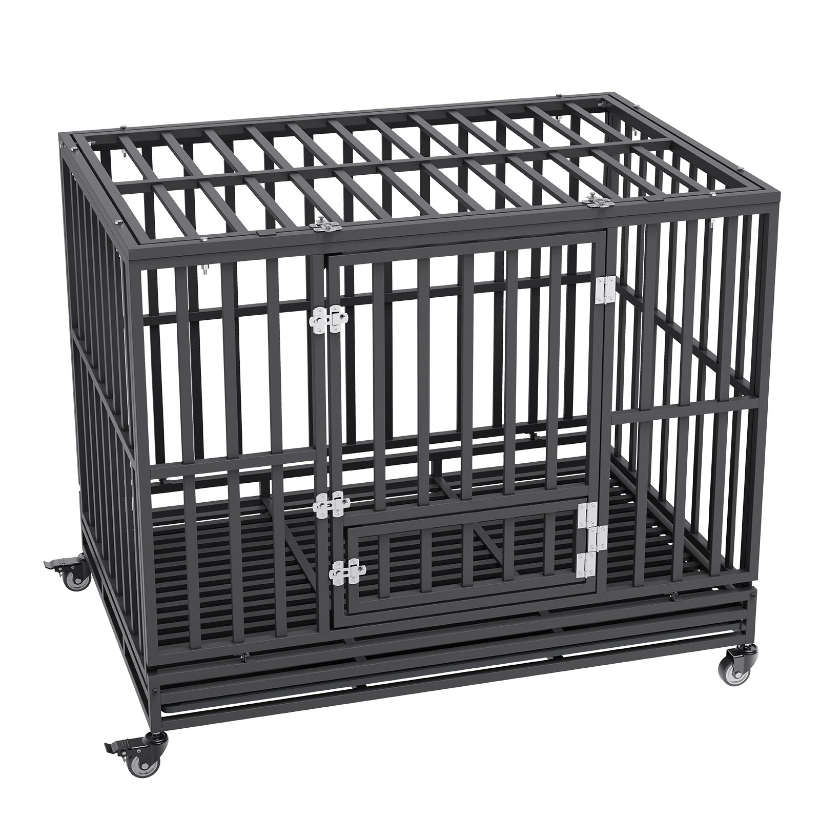 V952-GLSYSDXPF4695XO1OV0-202507141433-00 VEVOR 47 Inch Heavy Duty Dog Crate, Indestructible Dog Crate, 3-Door Heavy Duty Dog Kennel for Medium to Large Dogs with Lockable Wheels and Removable Tray, High Anxiety Dog Crate for Indoor & Outdoor - Image 1
