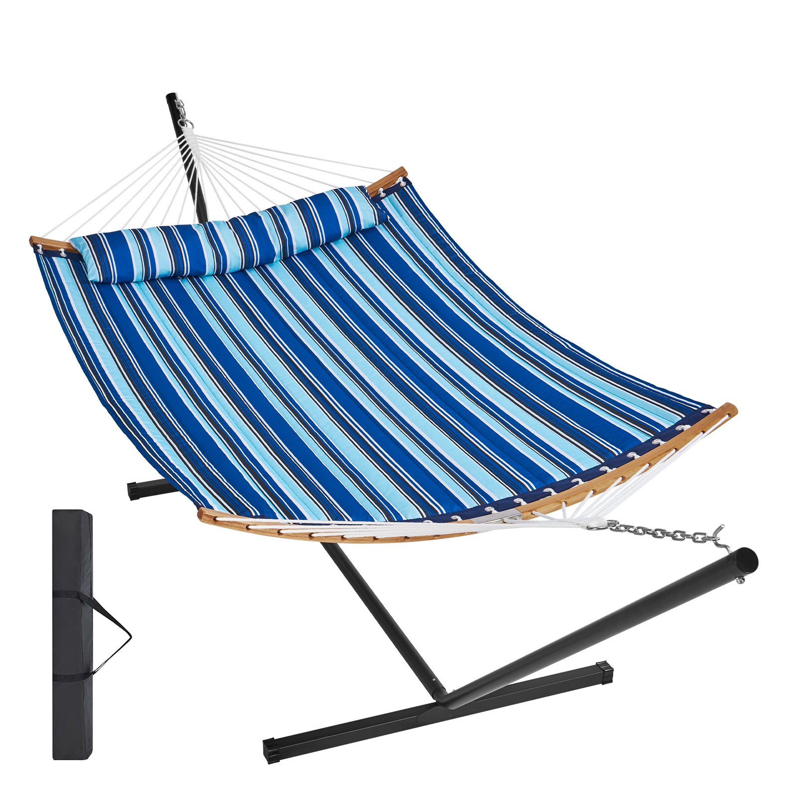 V952-HFDCLBSTWTXHK0YP9V0-202508011527-00 VEVOR Two Person Hammock with Stand Included, Double Hammock with Curved Spreader Bar and Detachable Pillow and Portable Carrying Bag, Perfect for Outdoor Freestanding Hammock, 480lb Capacity - Image 1