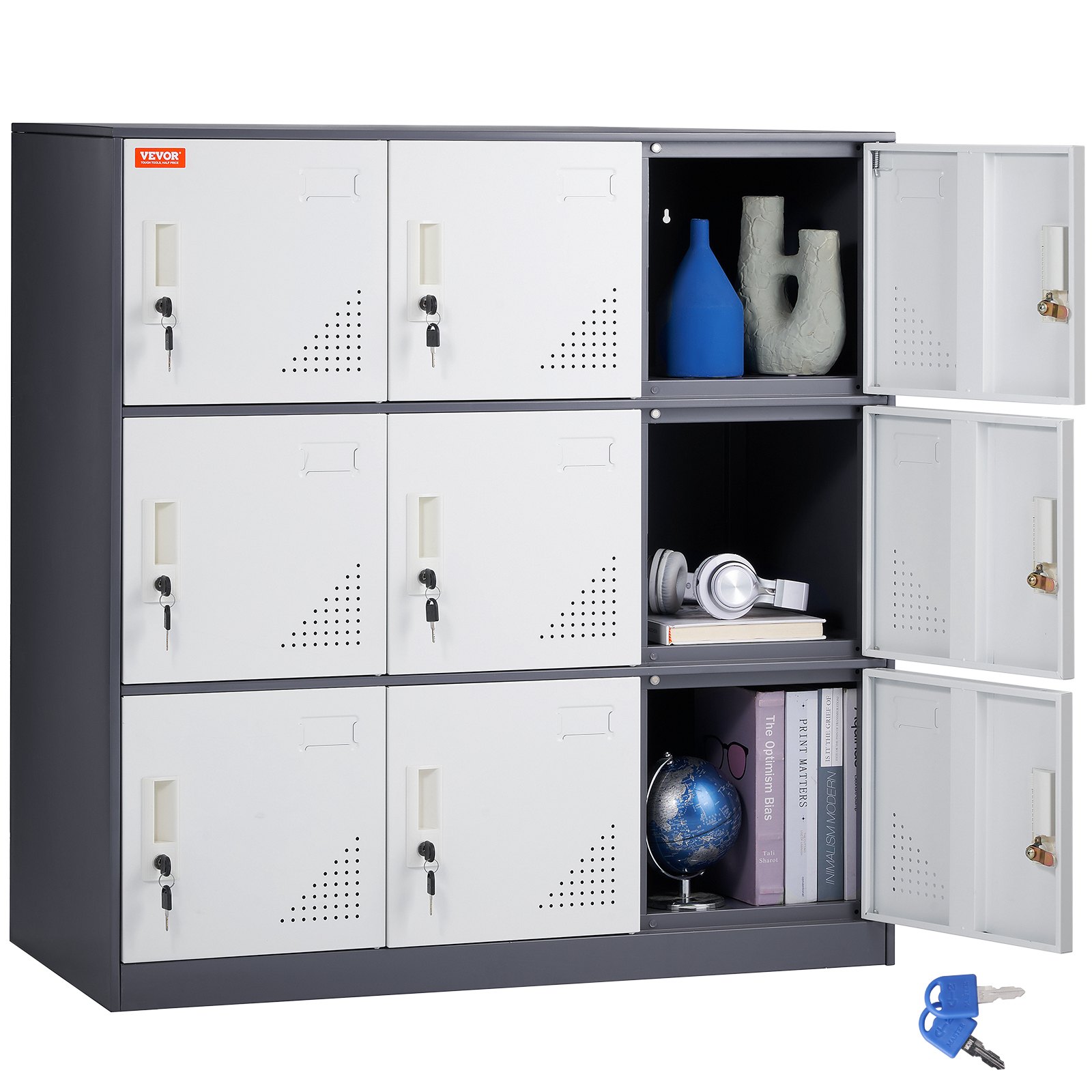 V952-JCJHSBMY33180TSQWV0-202507141517-00 VEVOR 9 Doors Metal Storage Cabinet Employees Steel Storage Cabinet Office Gray - Image 1