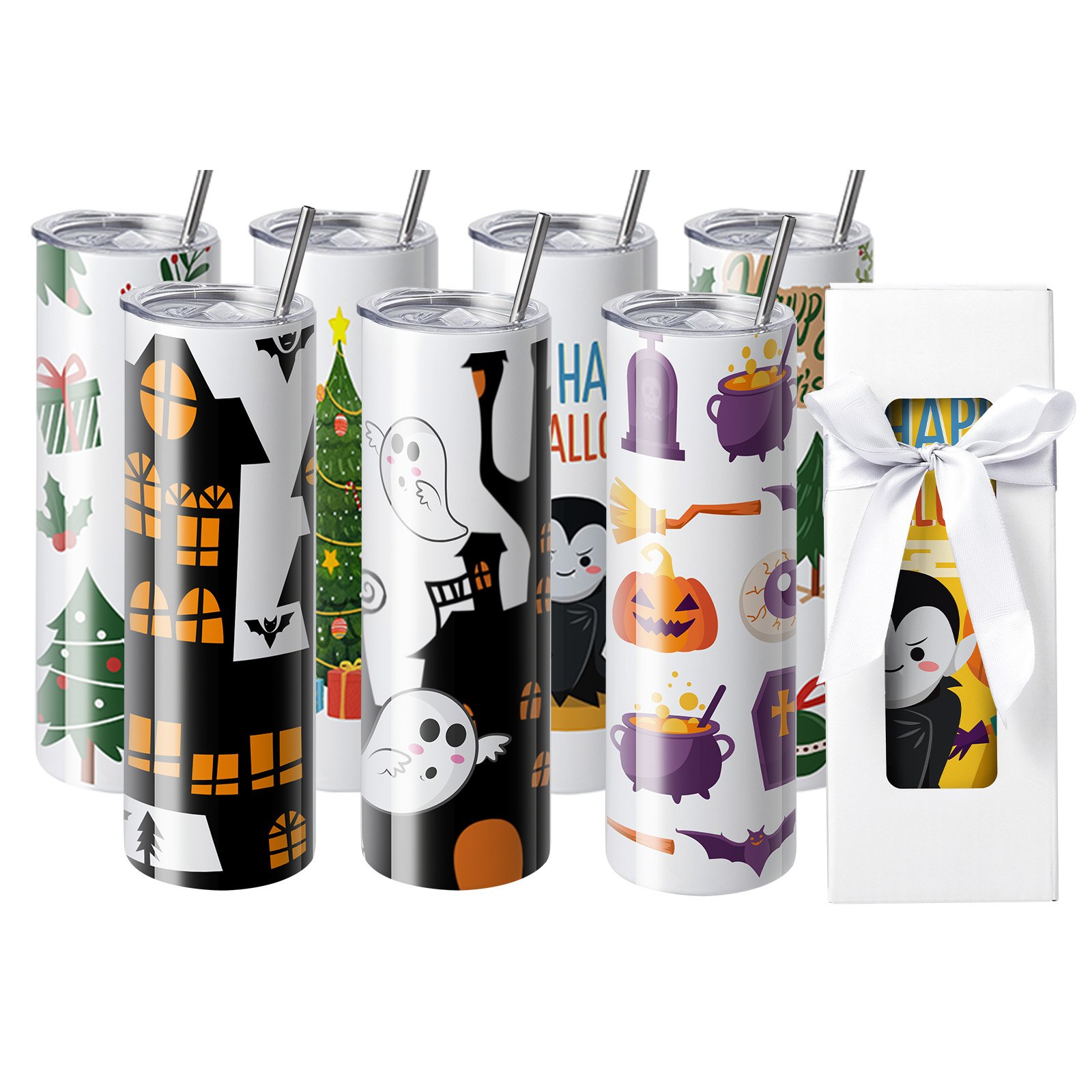 V952-KBJPJTJBXG8J1O806V0-202507141718-00 VEVOR 8 Pack Straight Sublimation Tumblers, 30 oz Blank Tumbler Bulk, Stainless Steel Double Wall Tumbler Cups with Straw, Lid, Brush, Base, Shrink Wrap, Gift Box, for Heat Press and Heat Transfer - Image 1