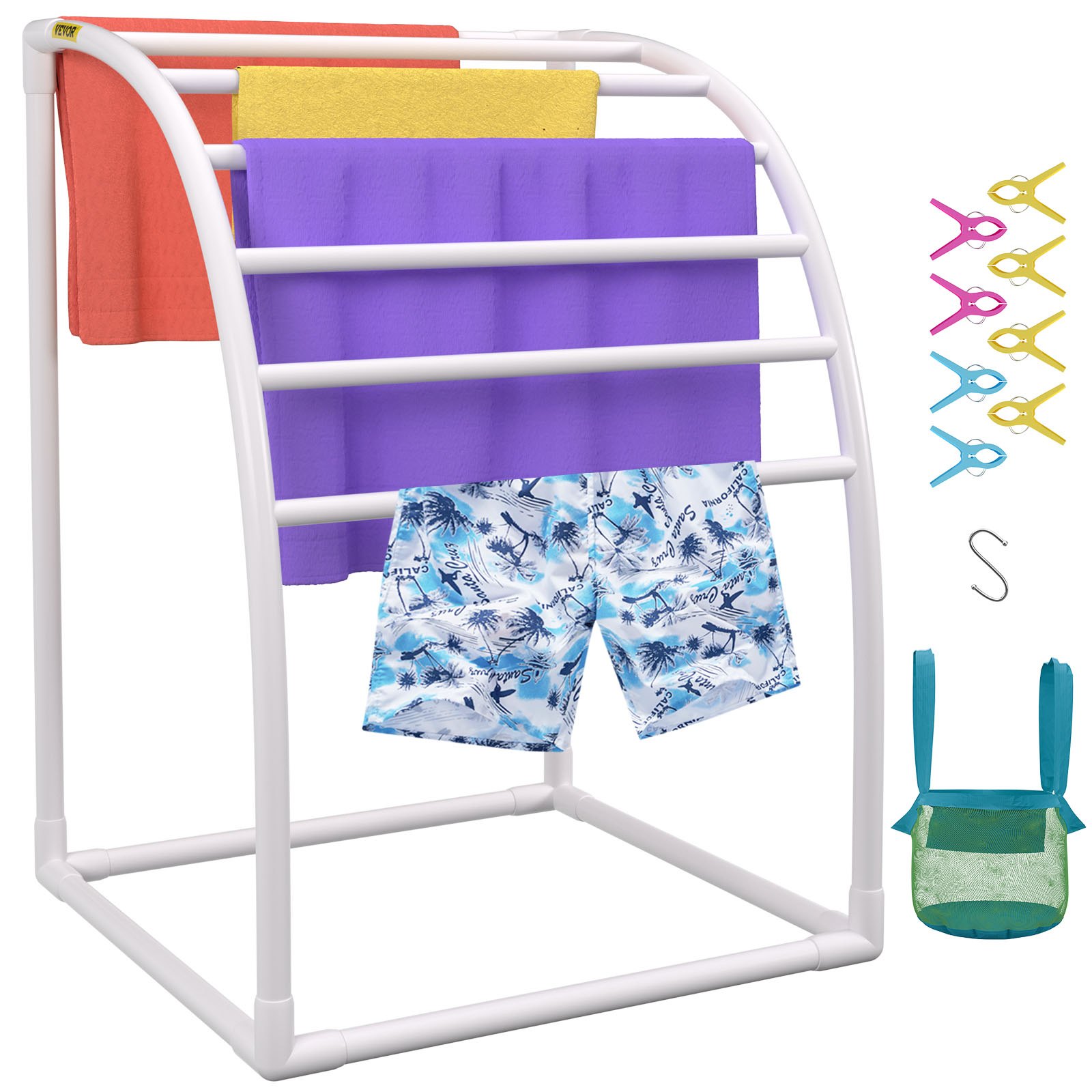 V952-MJJBSSXGBDDW79AY5V0-202508011923-00 VEVOR Outdoor Towel Rack Pool Towel Rack 7 Bar Curved White Freestanding Patio - Image 1
