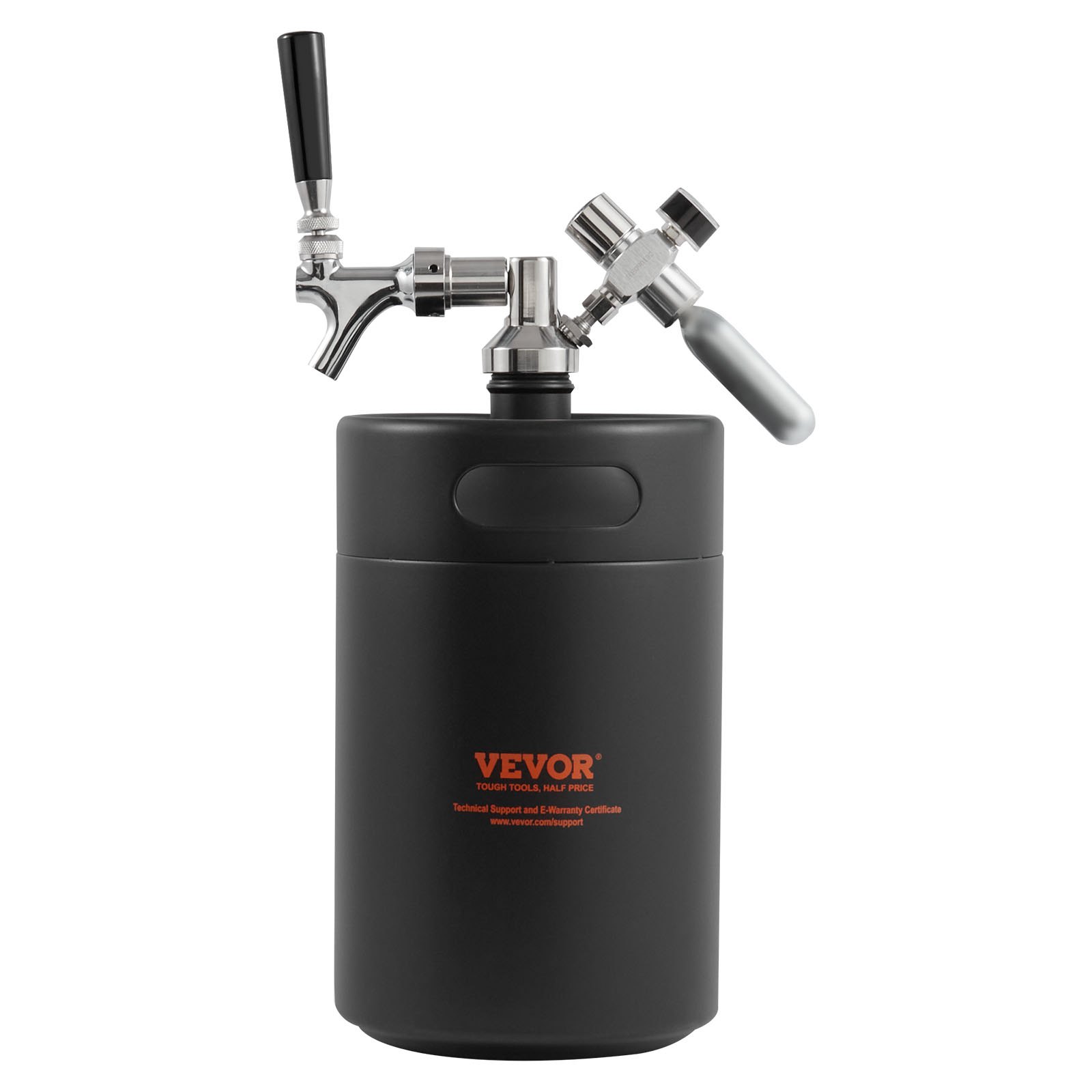 V952-MNPJTHSY170OZOM8VV0-202507141717-00 VEVOR Beer Growler Tap System, 5L Mini Keg, 304 Stainless Steel Pressurized Beer Growler, Keg Growler with Pressure Display, CO2 Regulator Faucet, Leak-Proof Ring For Draft, Homebrew, Craft Beer - Image 1