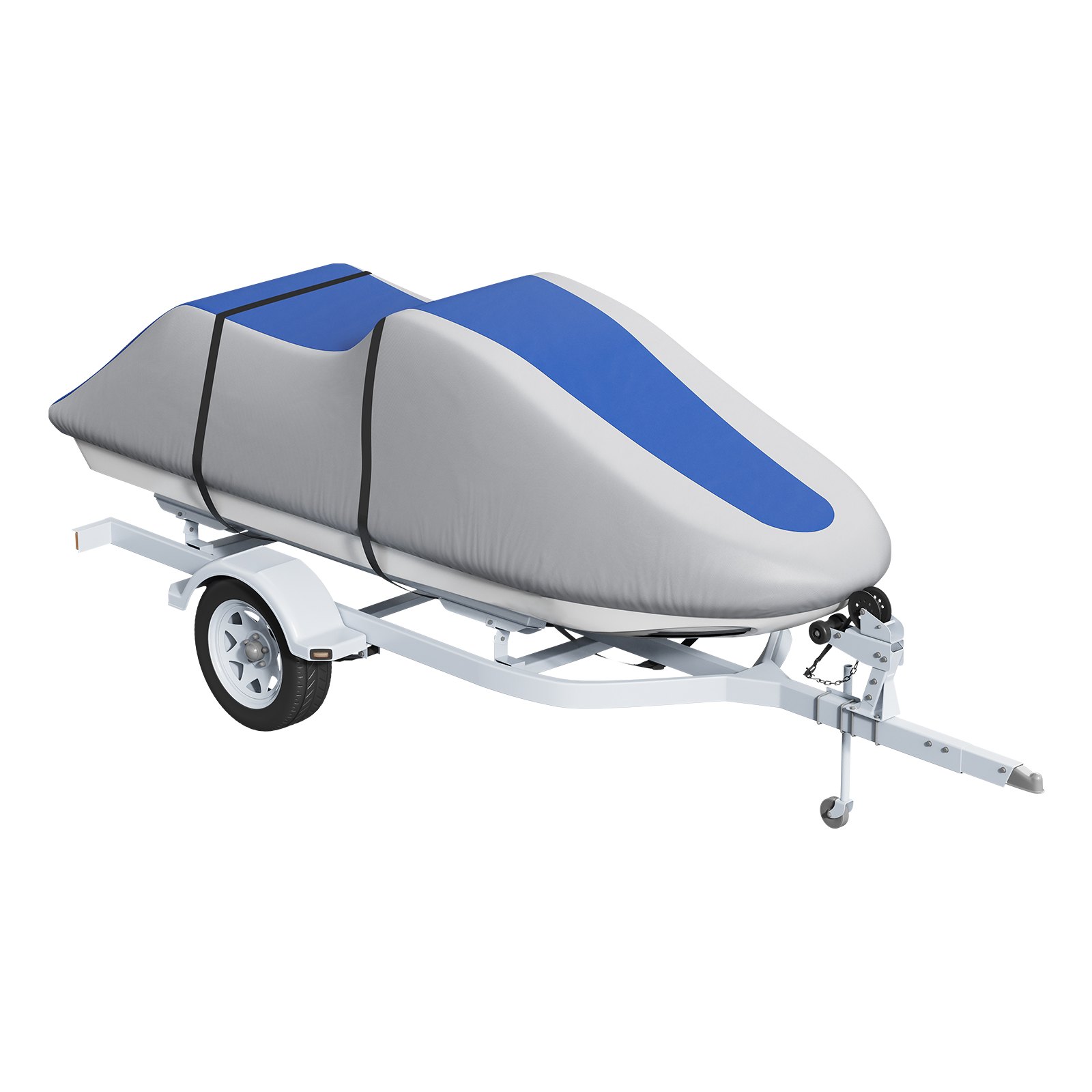 V952-MTTZ600D1261S5O7FV0-202507141723-00 VEVOR Jet Ski Cover 320-342 cm Trailerable Waterproof PWC Cover, Heavy-duty 600D Marine Grade PU Oxford Fabric, UV Resistant Seadoo Cover with Buckle Straps, Personal Watercraft Covers, Grey+Blue - Image 1