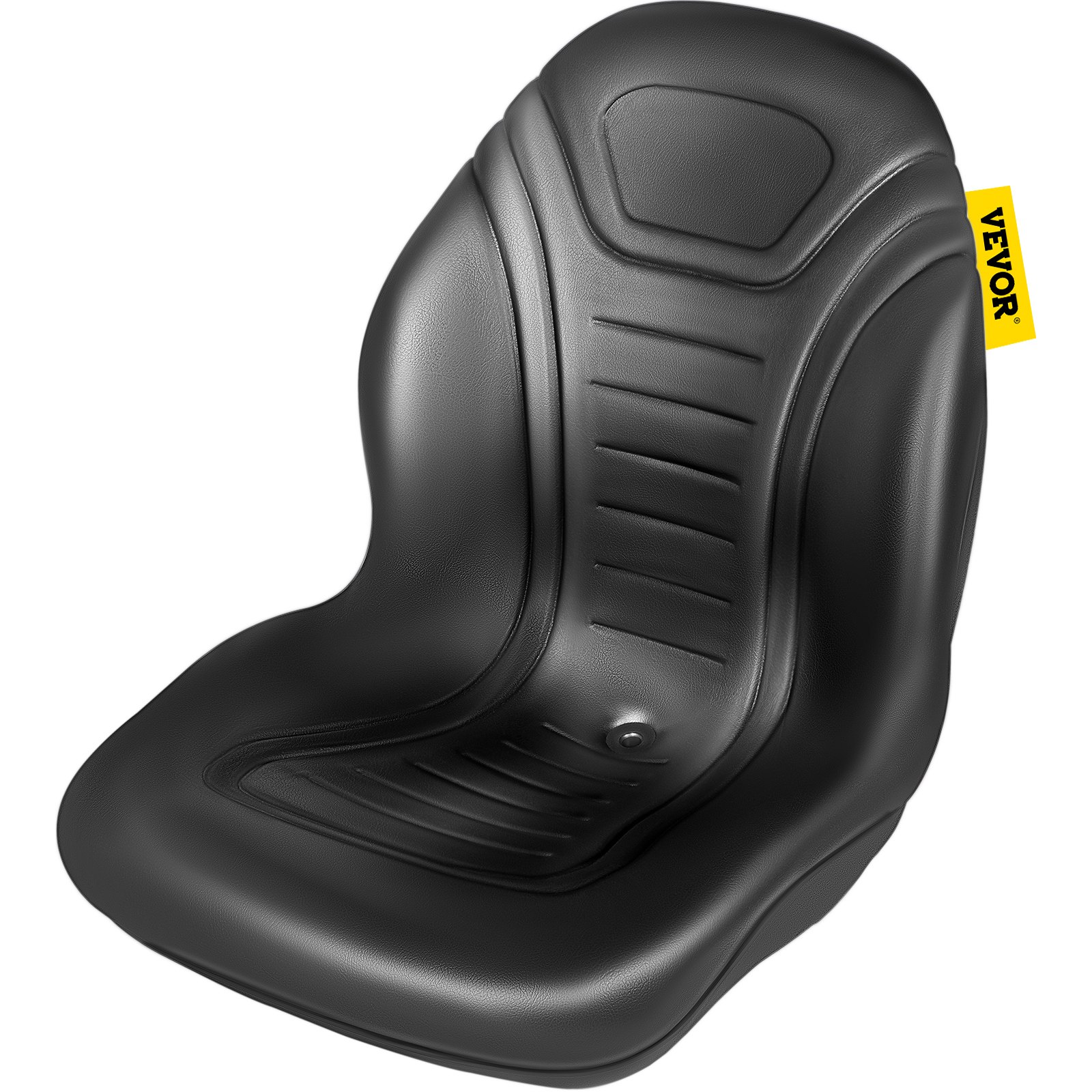 V952-MZYHS2QISSGOKYL39V0-202507141755-00 VEVOR Universal Lawn Tractor Seat Replacement, Compact High Back Mower Seat, Black Vinyl Forklift Seat, Central Drain Hole Skid Steer Seat with Mounting Bolt Patterns of 8" x 11.5" & 11.25" x 11.5" - Image 1