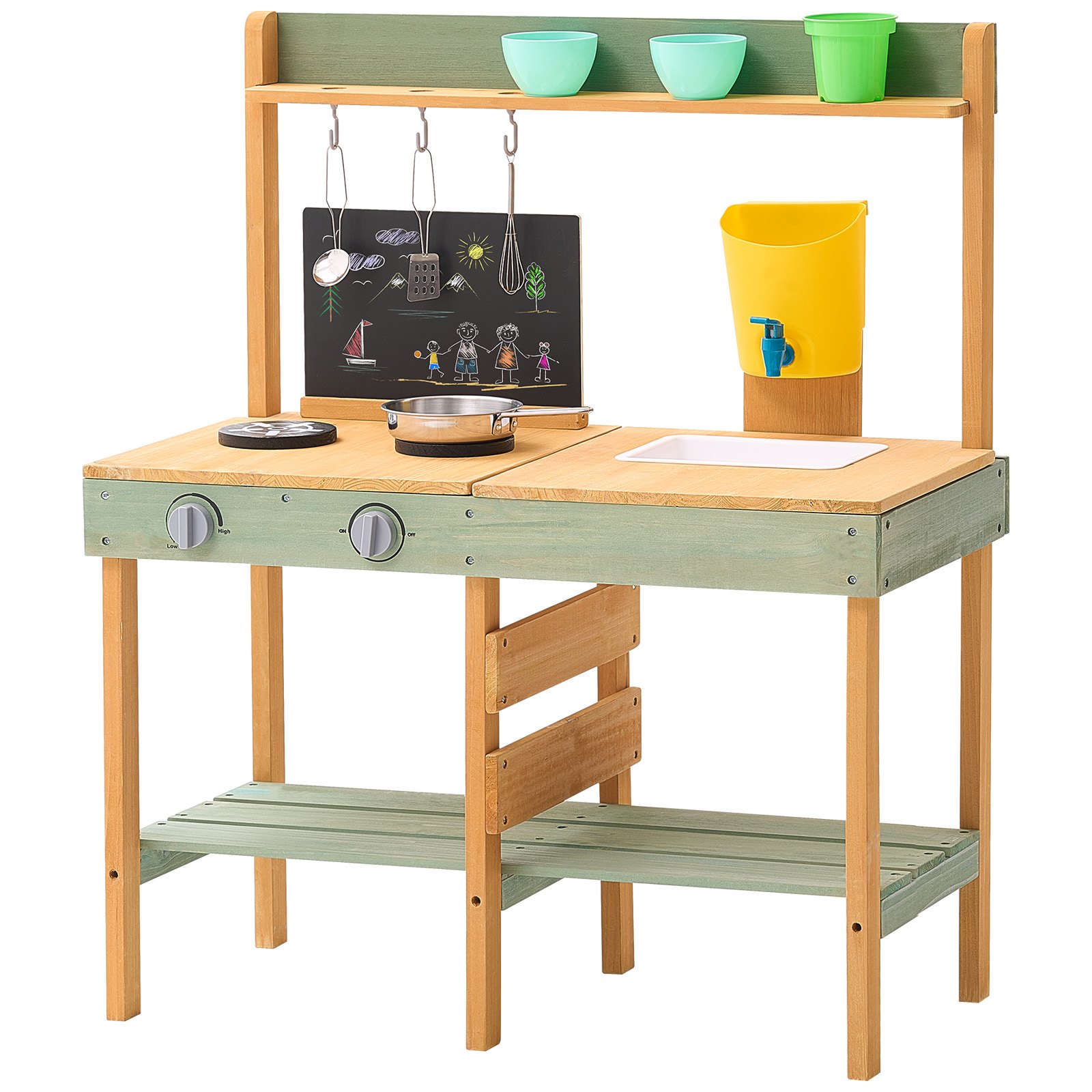 V952-NJCFJDK30INCJRL7DV0-202507141645-00 VEVOR Wooden Mud Kitchen Outdoor Toy Play Kitchen Set for Kids Pretend Playset - Image 1