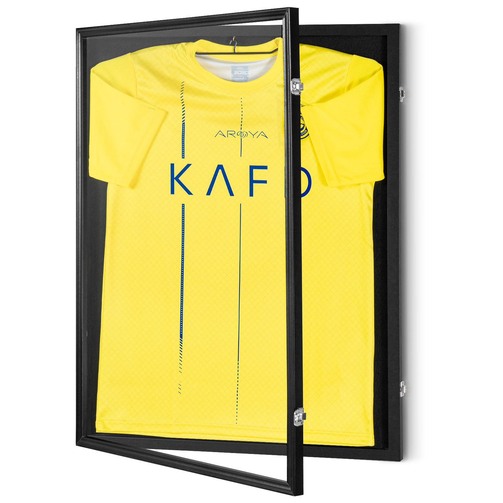 V952-QYZSKJZX243221LDLV0-202507141410-00 VEVOR Jersey Display Frame Case, 610 x 812 x 40 mm, Large Lockable Sport Jersey Shadow Box with 98% UV Protection PC Glass and Hangers, for Baseball Basketball Football Hockey Shirt and Uniform, Black - Image 1