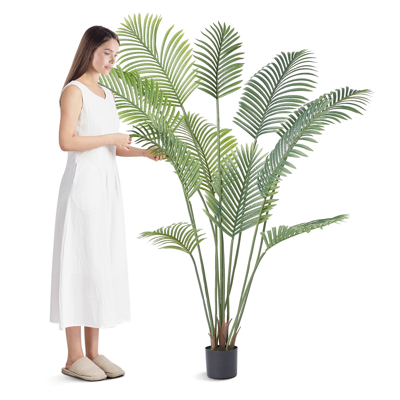 V952-RZRDZW6FT1BLLKB97V0-202507141430-00 VEVOR Artificial Palm Tree, 1.8mTall Faux Plant, Secure PE Material & Anti-Tip Tilt Protection Low-Maintenance Plant, Lifelike Green Fake Tree for Home Office Warehouse Decor Indoor Outdoor - Image 1