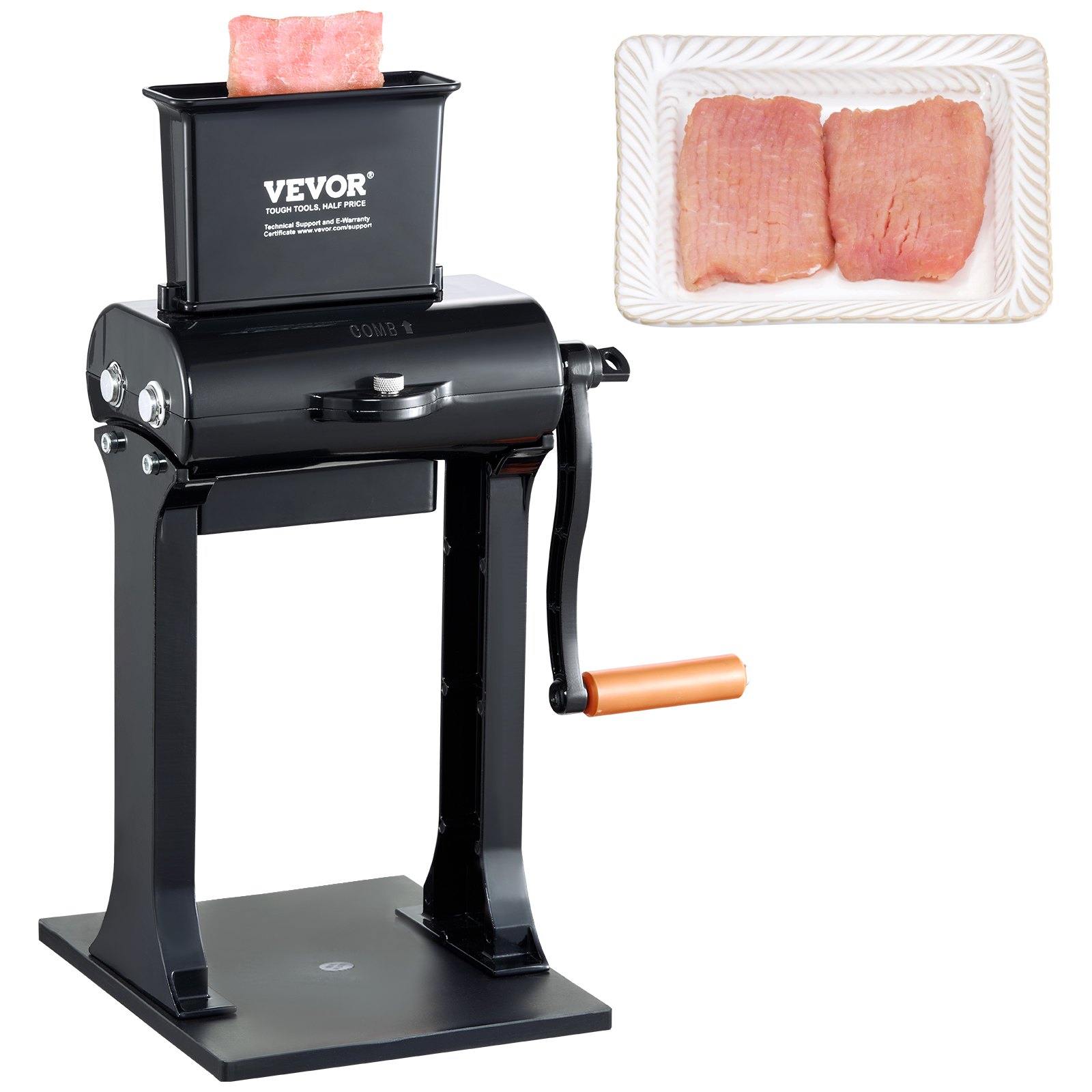V952-SDRNJ5YCYZLQQTAF7V0-202508012141-00 VEVOR Commercial Meat Tenderizer, Heavy Duty Stainless Steel Meat Tenderizer Machine, Quick and Easy Manual Operation Kitchen Tool, 148mm Feed Port for Beef, Turkey, Chicken, Pork, Steak, and Fish - Image 1