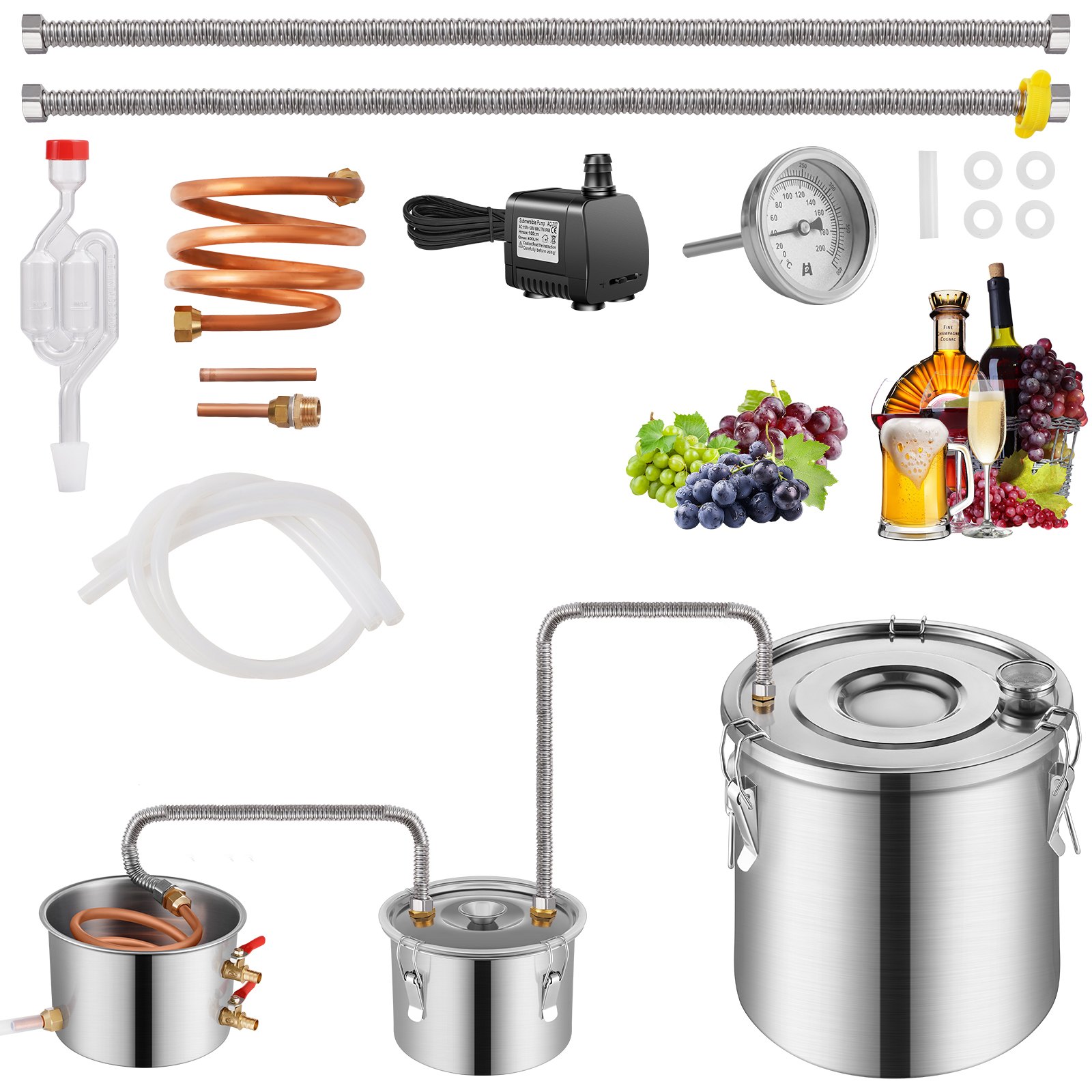 V952-SLNTZLQYS132KEQNIV3-202508011706-00 VEVOR Moonshine Still Water Alcohol Distiller 13.2Gal w/Thumper Keg & Water Pump - Image 1