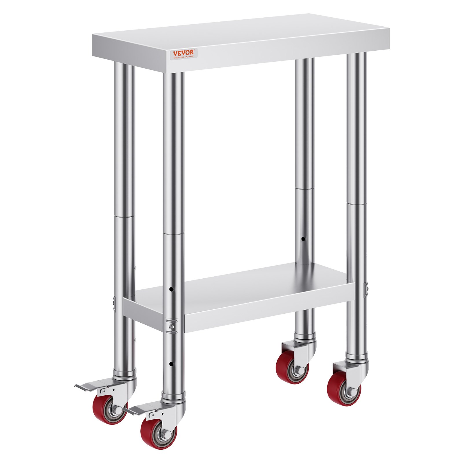 V952-SYGZT12X24INDJL01V0-202508011740-00 VEVOR Stainless Steel Work Table with Wheels 24 x 12 x 32 Inch Prep Table with 4 Casters Heavy Duty Work Table for Commercial Kitchen Restaurant Business - Image 1