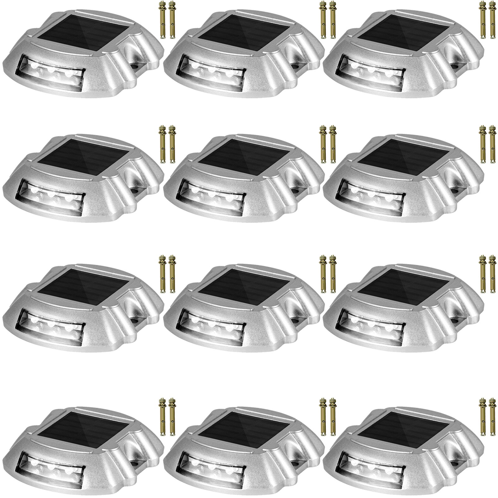 V952-TYNDD12JTWH000001V0-202508012235-00 VEVOR Driveway Lights 12-Pack Solar Driveway Lights Bright White with Screws Solar Deck Lights Outdoor Waterproof Wireless Dock Lights 6 LEDs for Path Warning Garden Walkway Sidewalk Steps - Image 1