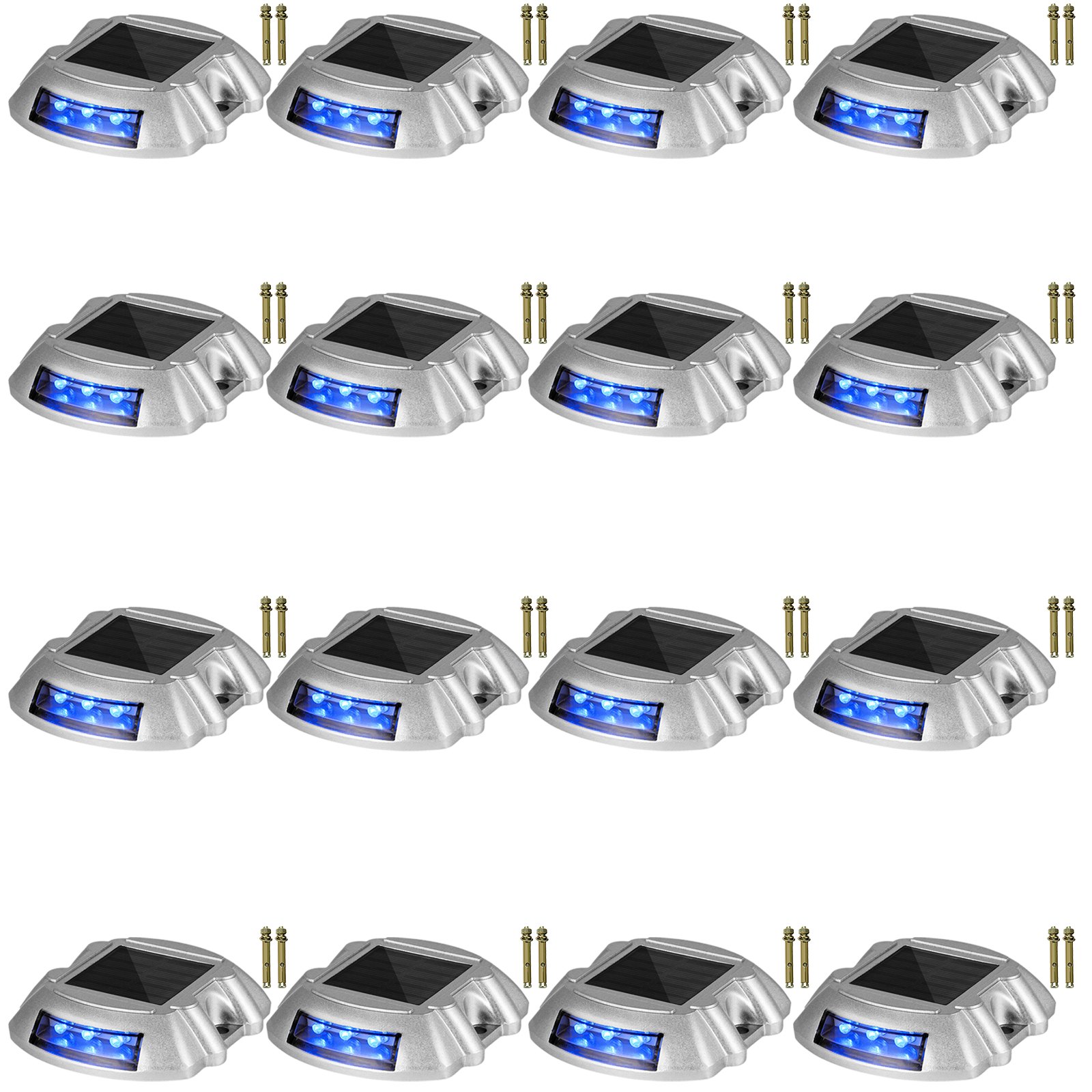 V952-TYNDD16JTBU000001V0-202508012236-00 VEVOR Driveway Lights 16-Pack, Solar Driveway Lights with Switch Button, Solar Deck Lights Waterproof, Wireless Dock Lights 6 LEDs for Path Warning Garden Walkway Sidewalk Steps, LED Bright Blue - Image 1