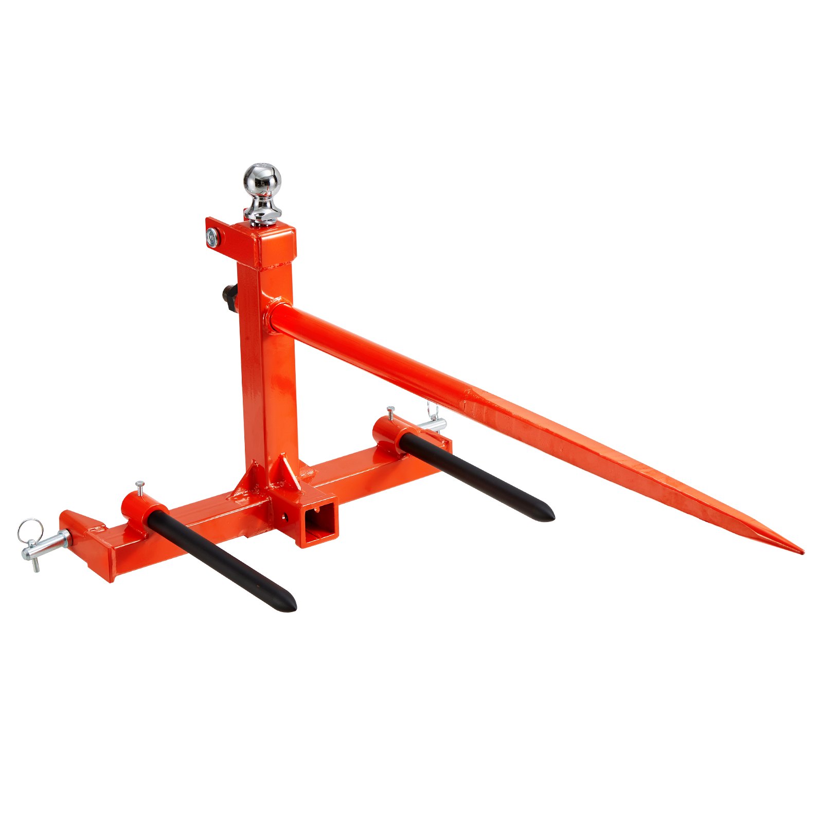 V952-TZCZS49INCHSCWHSBV0-202507141248-00 VEVOR 49" Hay Spear, Bale Spears 726kg Loading Capacity, Three-Point Hitch Tractor Attachment with 2pcs 17.5" Stabilizer Spears, Quick Attach Spike Forks - Image 1