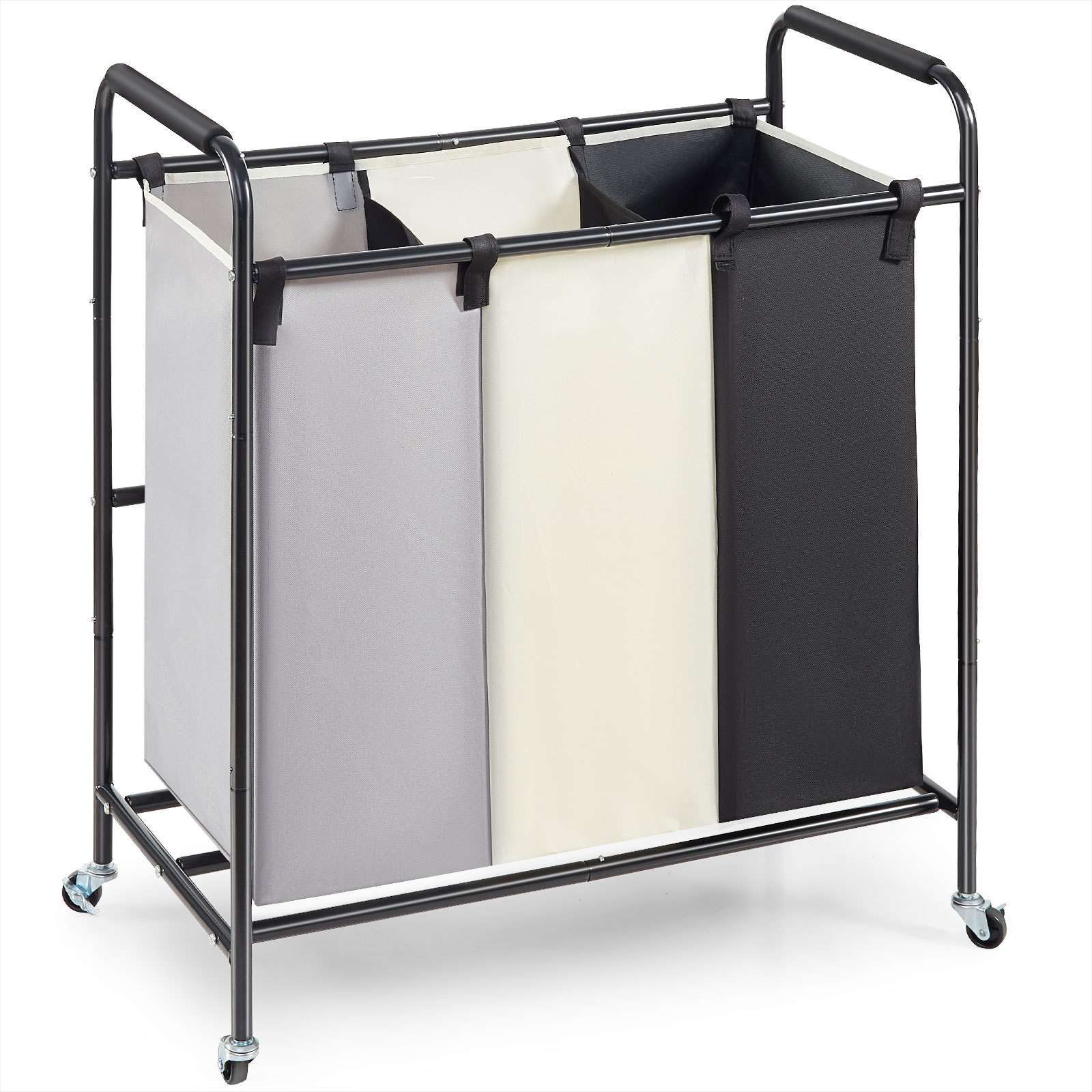 V952-XYLFJSSSYTB75CJ6HV0-202507141210-00 VEVOR 3-Section Laundry Basket, Heavy Duty Laundry Hamper Storage Organizer, Laundry Sorter Cart with Heavy Duty Lockable Wheels for Dirty Clothes in Laundry Room Bedroom - Image 1