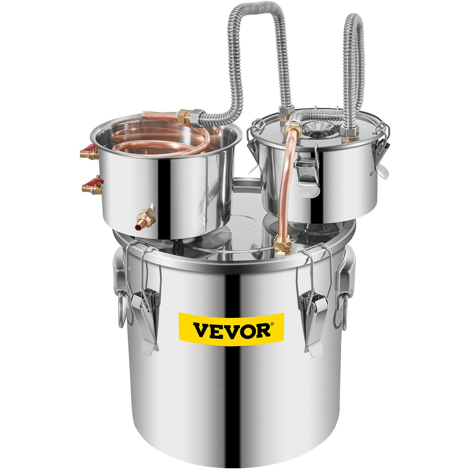 V952-ZLSJ5GALSLNTZLQDBV3-202507141415-00 VEVOR Moonshine Still 5 Gal 21L Stainless Steel Water Alcohol Distiller Copper Tube Home Brewing Kit Build-in Thermometer for DIY Whisky Wine Brandy, 5GAL, 3 pots - Image 1
