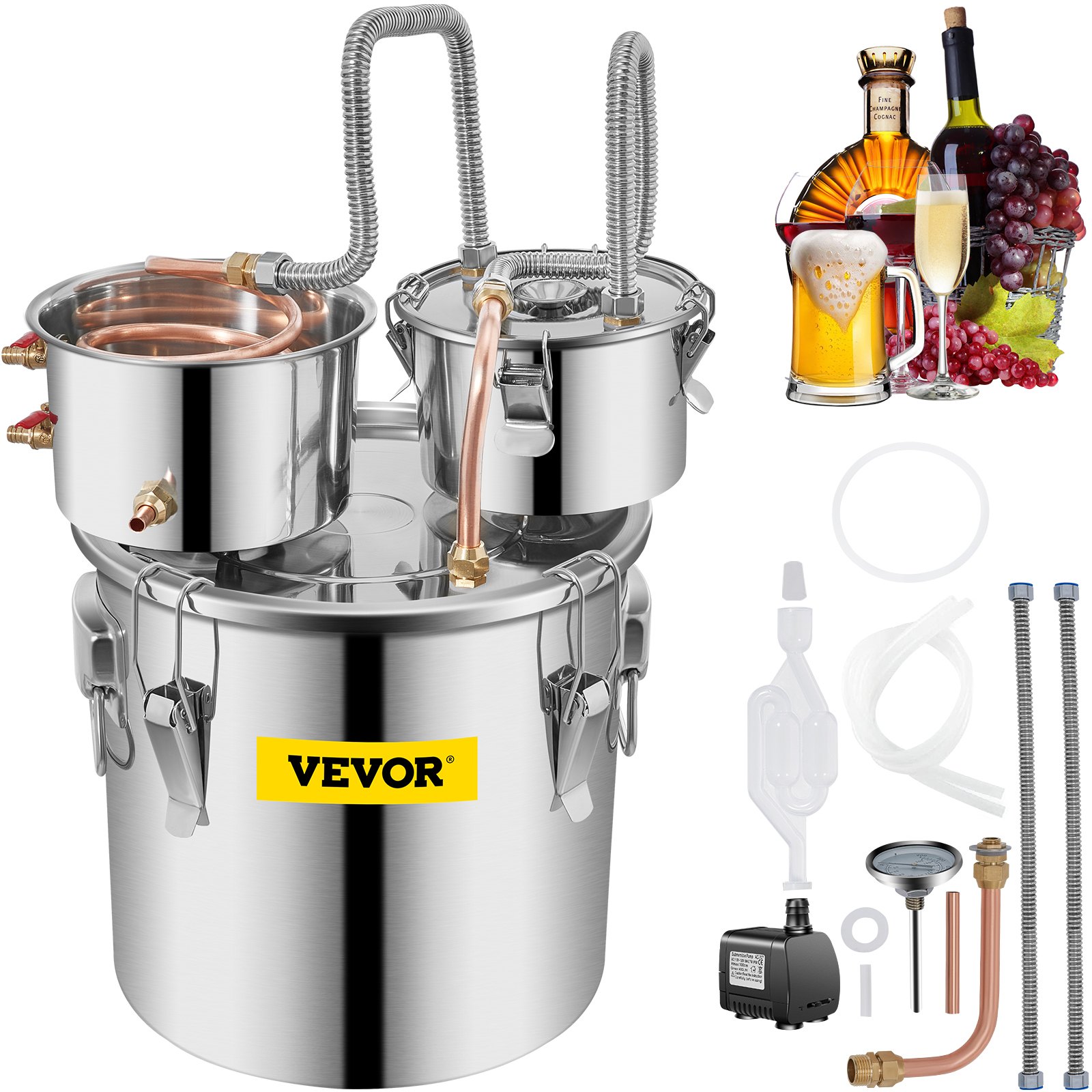 V952-ZLSJ8GALSLNTZLQDBV3-202508012018-00 Vevor 30L 8Gal Alcohol Distiller Water Spirit Boiler Home Brew Copper Alcohol Still - Image 1