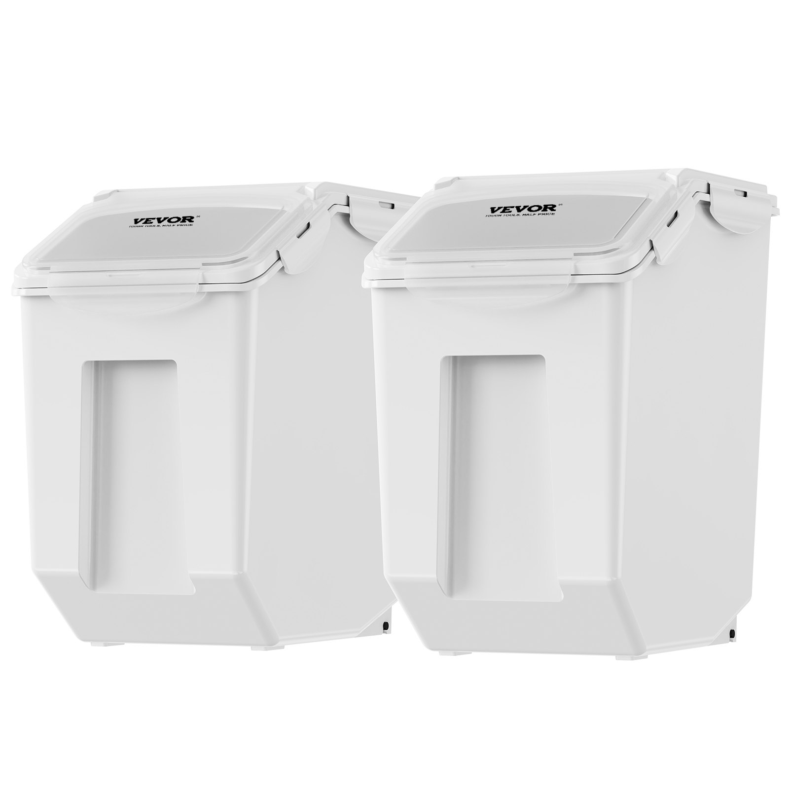V952-ZMXMX215L2CHMATLFV0-202508020046-00 VEVOR Ingredient Storage Bin, 2 x 15L Dispenser Bin with 2 Measuring Cups, Attachable Casters and Airtight Lid, 2 Pcs/Set Dog Pet Food Storage Container, PP Material Kitchen Rice Cereal Flour Bin - Image 1