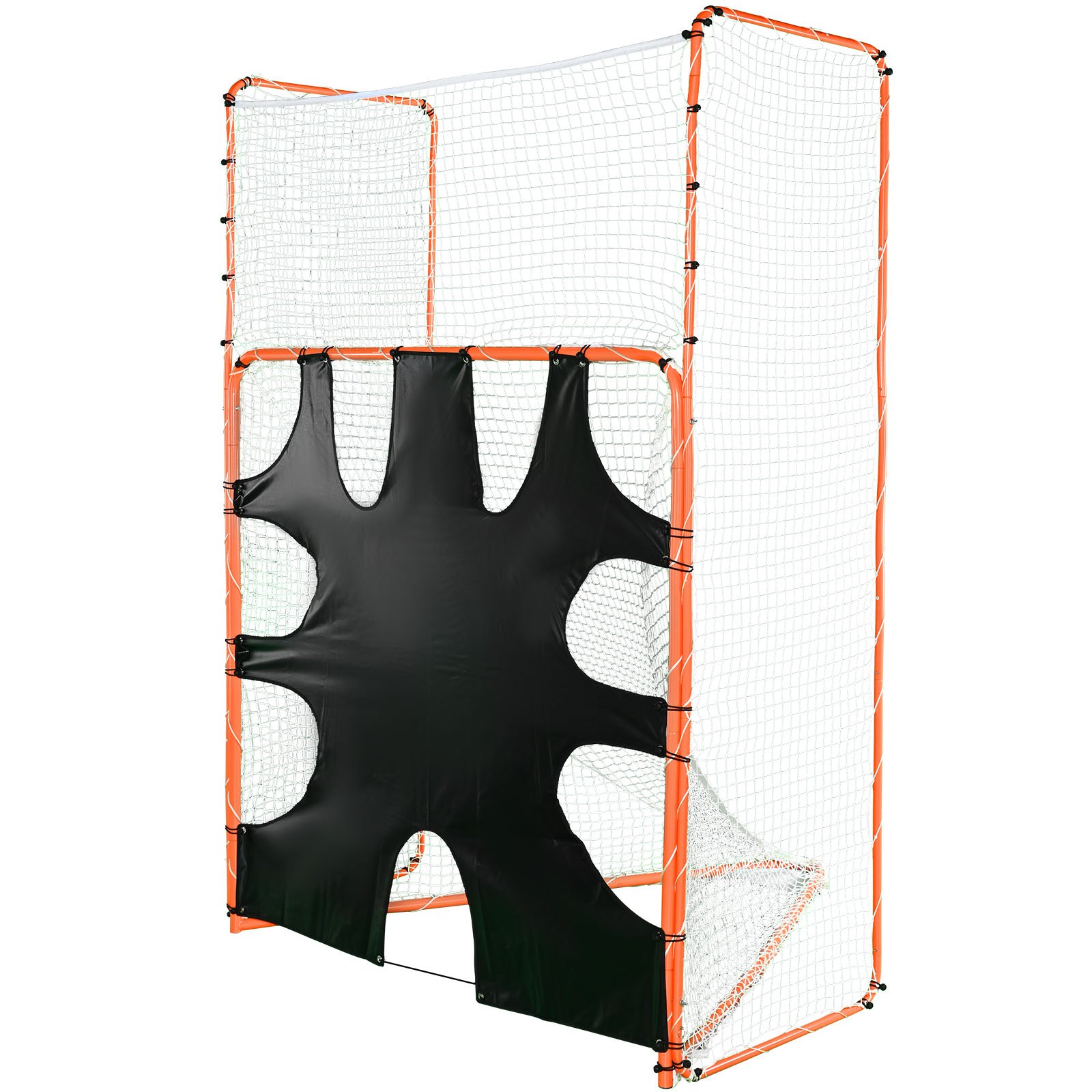 V952-ZQGQQMTJK66Y43P7FV0-202507141236-00 VEVOR 3-IN-1 Lacrosse Goal with Backstop and Target,3.7mx2.7m Lacrosse Net, Steel Frame Backyard Lacrosse Rebounder Equipment, Quick & Easy Setup Training Net, Perfect for Youth Adult Training, Orange - Image 1