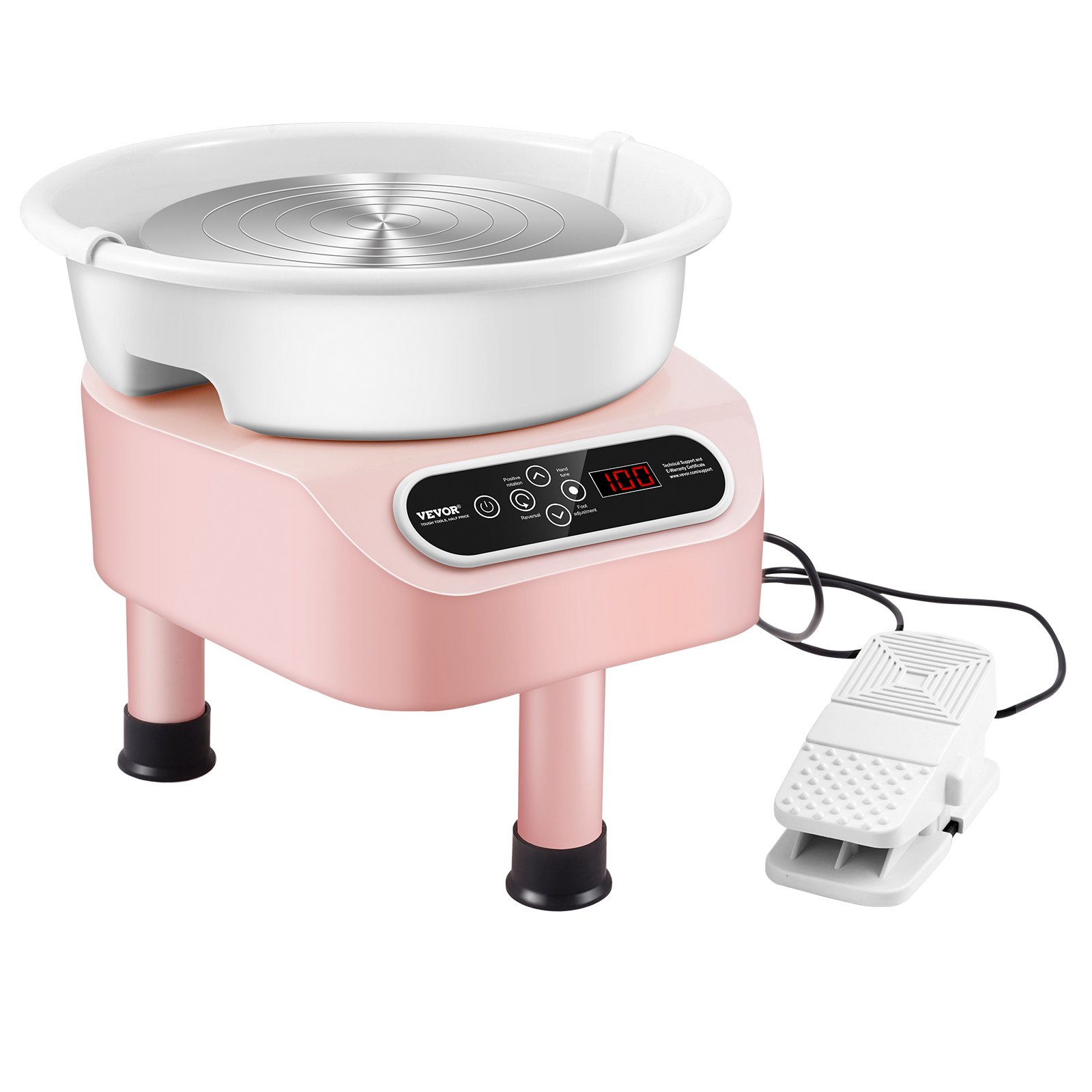 V952-ZQLPJSJS10YCC3VHLV3-202507141317-00 VEVOR Pottery Wheel, 10 inch Pottery Forming Machine, 350W Electric Wheel for Pottery with Foot Pedal and LCD Touch Screen, Direct Drive Ceramic Wheel with 3 Support Legs for DIY Art Craft, Pink - Image 1