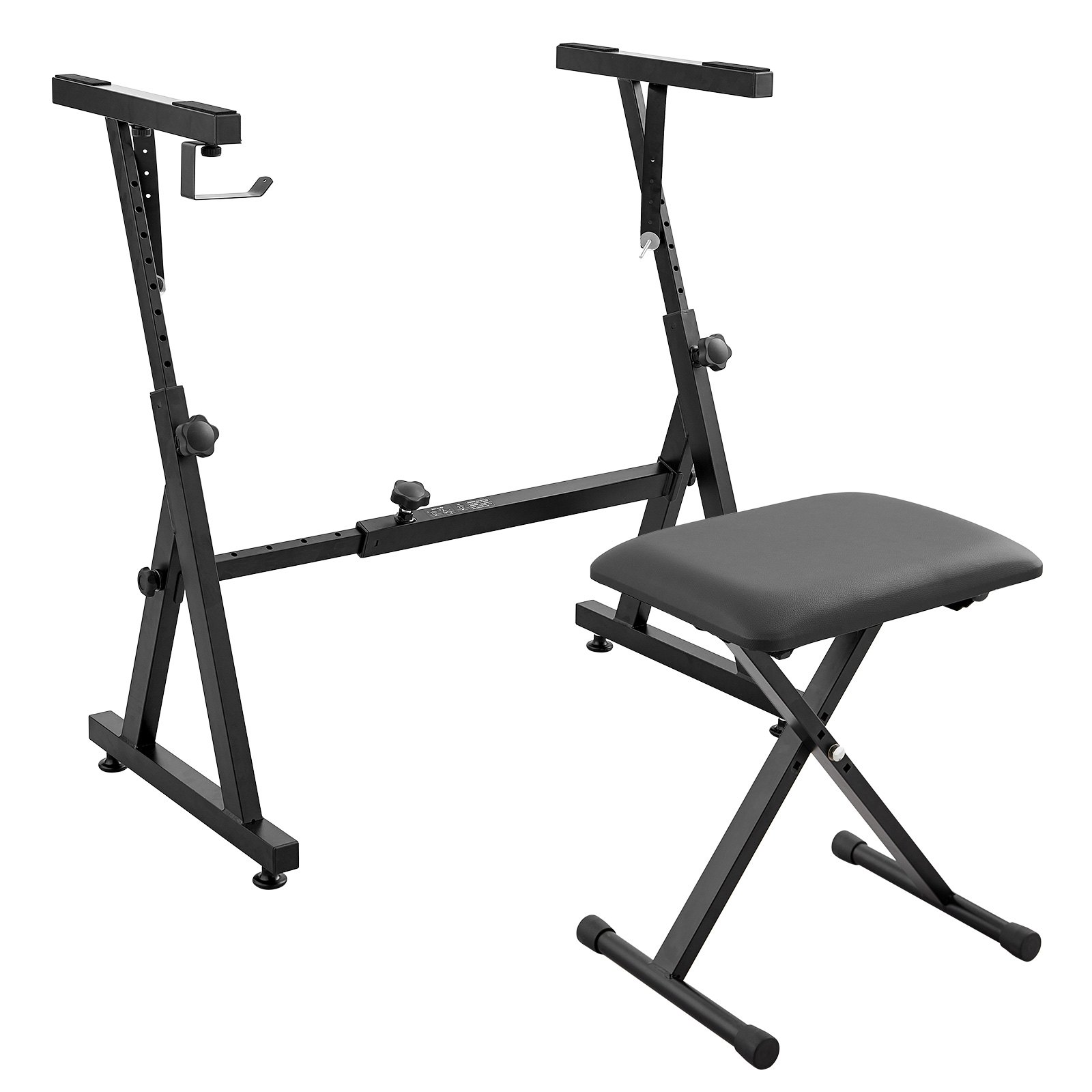 V952-ZXGQJPZJDZZX1ZKY7V0-202507141537-00 VEVOR Piano Keyboard Stand and Bench Set, Z Style, Heavy-Duty Digital Piano Music Stand and Seat, 250 lbs Capacity with Adjustable Piano Bench Width Height Wheels, Fits for 54-88 Key Electric Pianos - Image 1