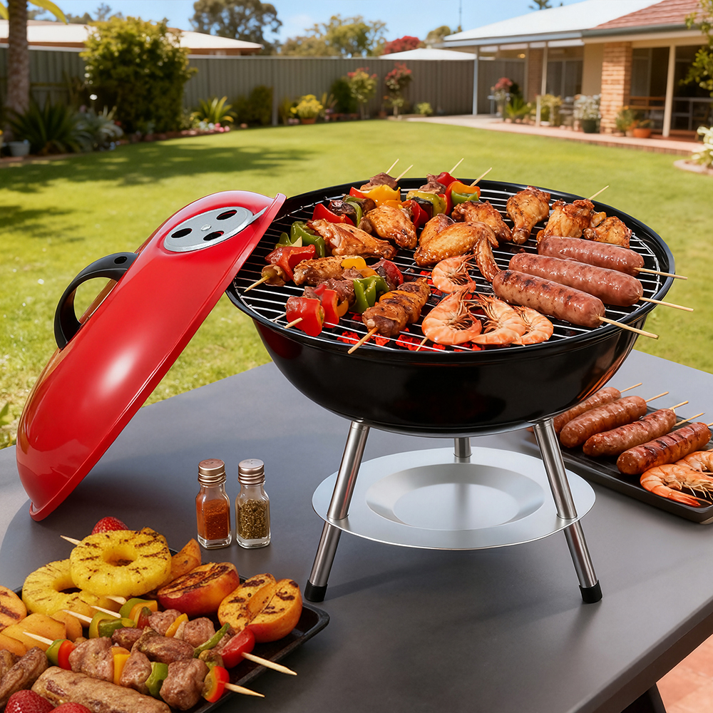 XFEL-BBQ-SMO-RBK-202509291800-00 Grillz Charcoal BBQ Grill Portable with Lid for Camping Outdoor - Image 1