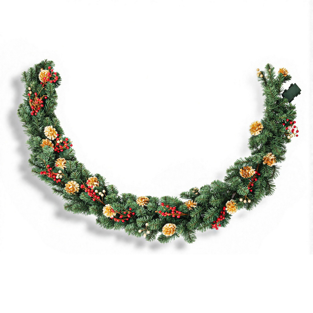 XM-TR-GAR-GD-6FT-LED-202509111804-00 Jingle Jollys 1.8M Christmas Garland Pre-lit LED Pine Cones Berries Xmas Decor - Image 1